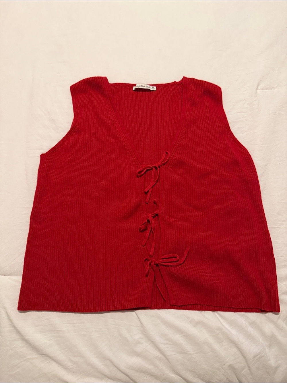 Abercrombie & Fitch Red Ribbed Tie-Front Tank Top
